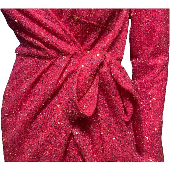 Judith March Hot Pink Sequin Wrap Mini Dress Long Sleeve Holiday Party Small - Picture 5 of 16
